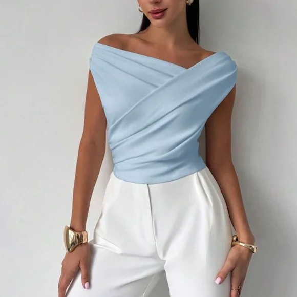 Elegant Red Off-Shoulder Asymmetrical Neck Blouse